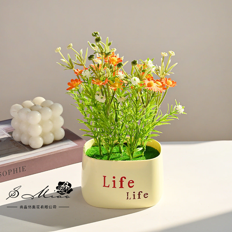 Fake flower cross-border product simulation potted plant pastoral chrysanthemum rose small bonsai home decoration photography wedding artificial flower