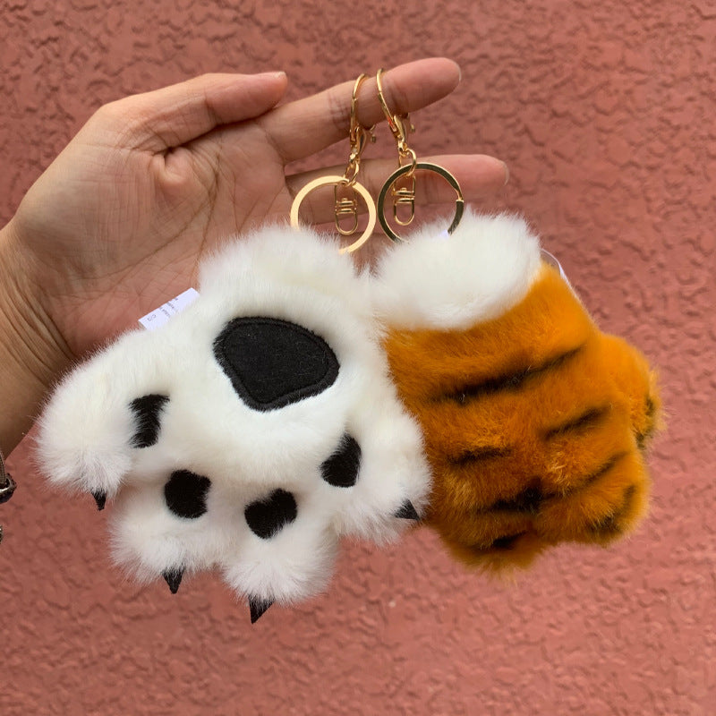 Cute plush toy tiger paw pendant simulated leopard paw keychain doll back bag pendant small gift