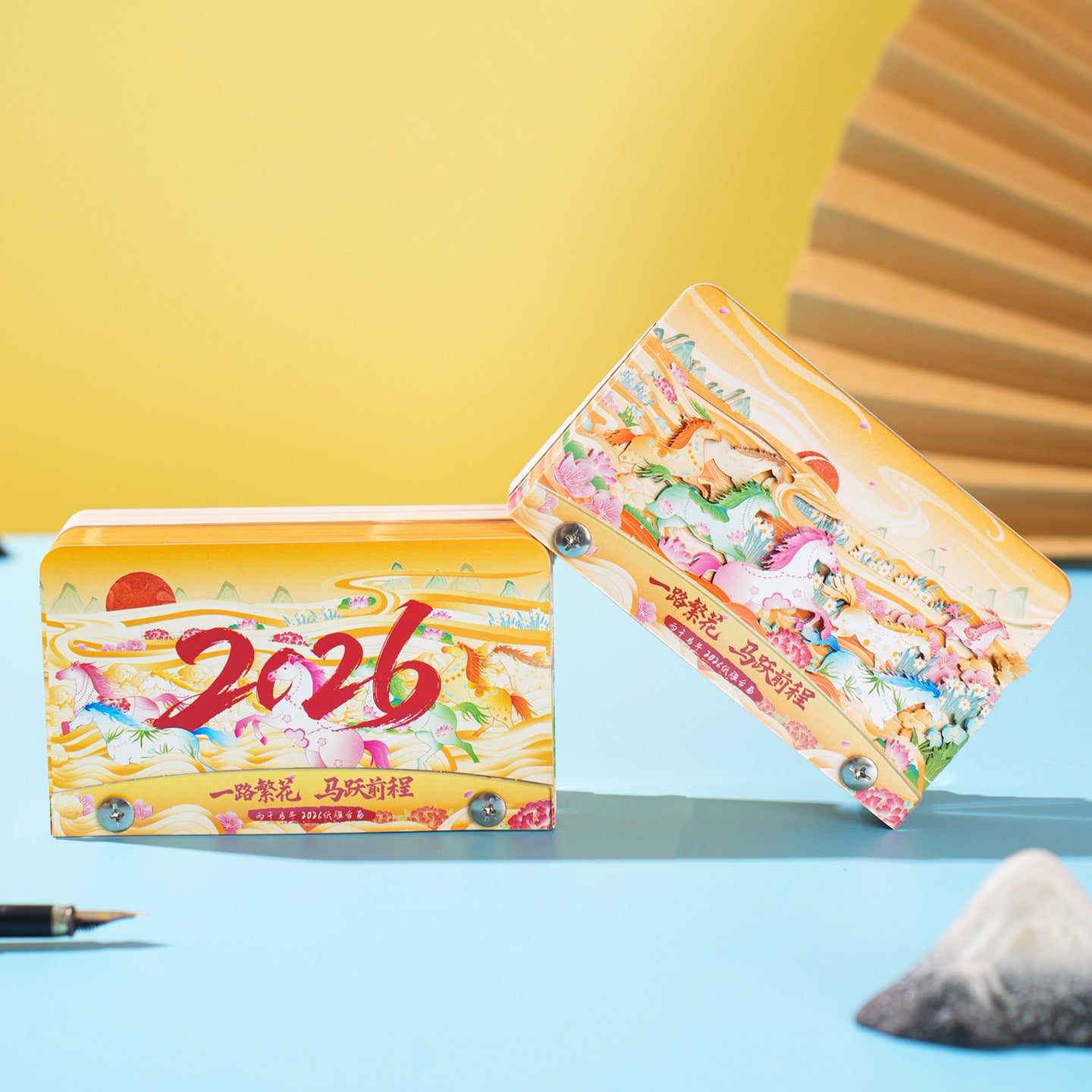 2026 Year of the Horse Calendar 3D paper carving calendar can be torn by hand National Tide high-value New Year's business gifts Flower Sea Pegasus