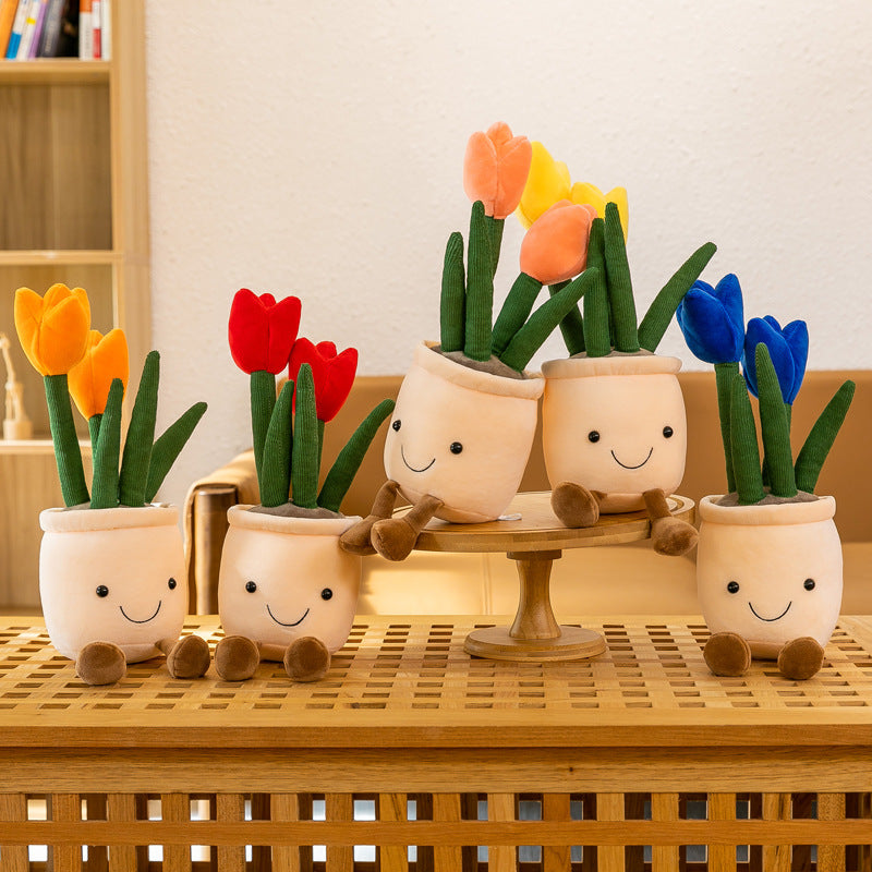 Creative Succulent Ornament Plush Fun Simulation Tulip Potted Plant Office Home Decor Ragdoll