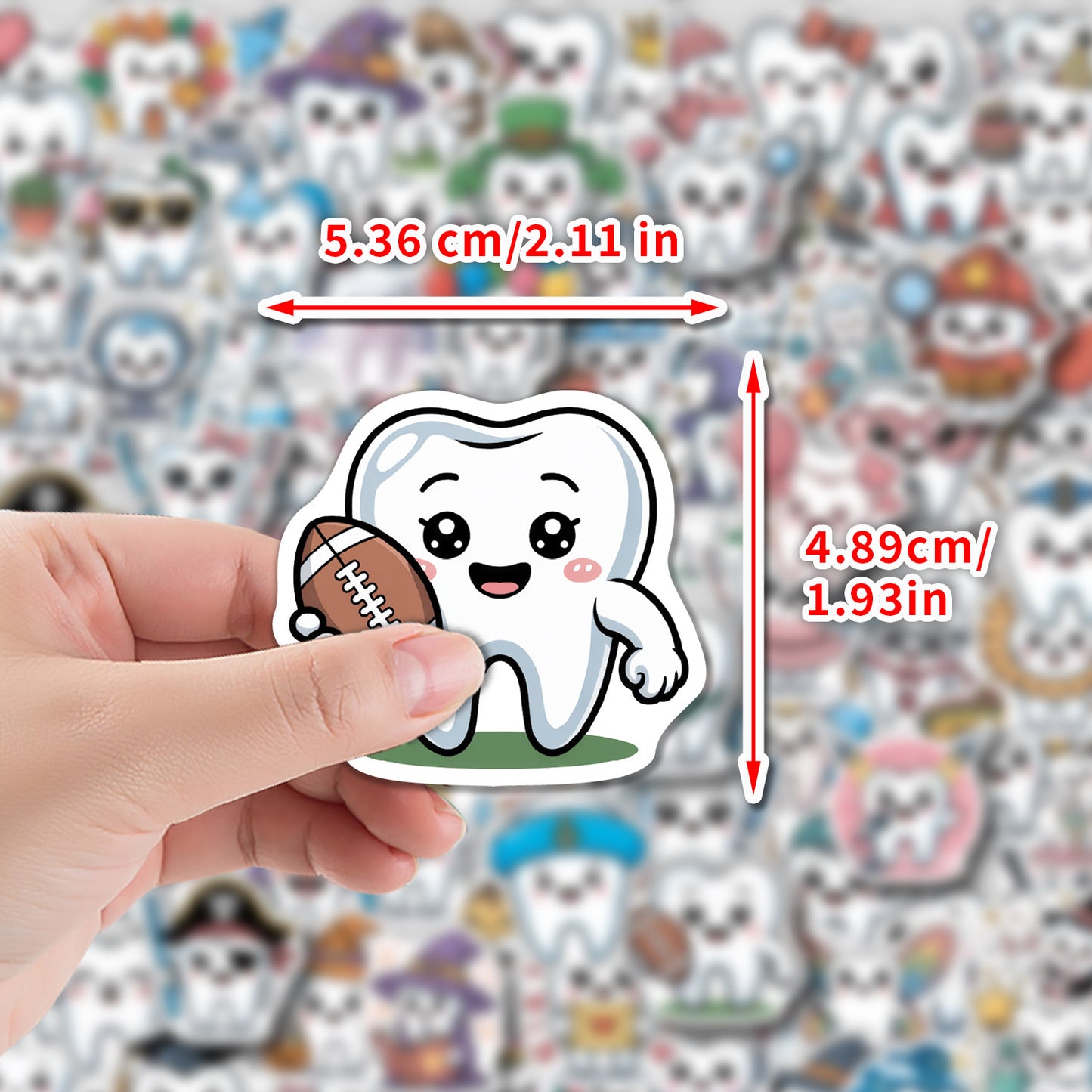 Cross-border 50/100 cute tooth graffiti stickers water cup computer waterproof decorative stickers cartoon tooth stickers