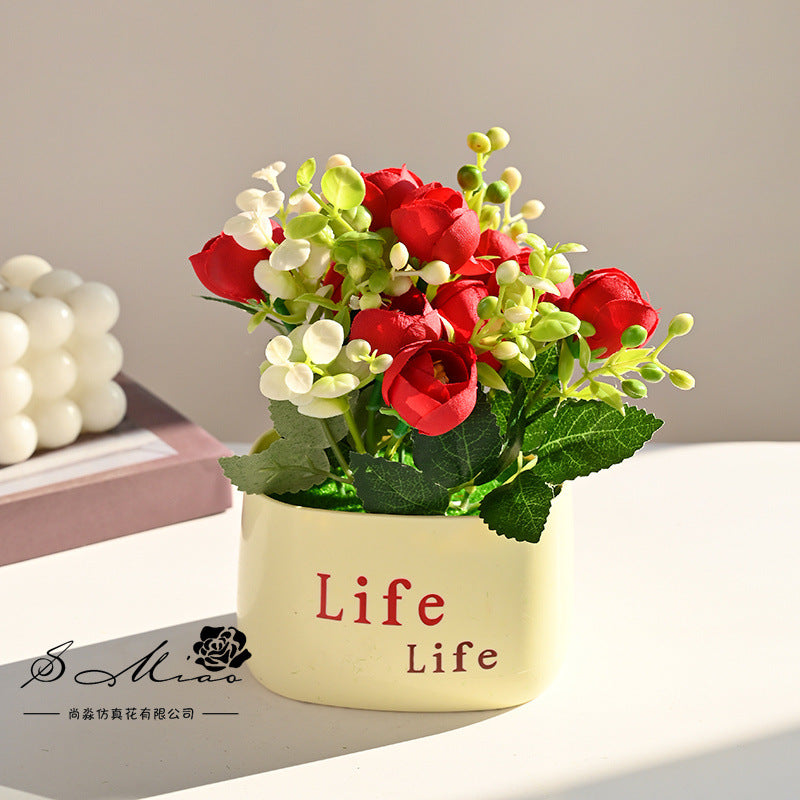 Fake flower cross-border product simulation potted plant pastoral chrysanthemum rose small bonsai home decoration photography wedding artificial flower