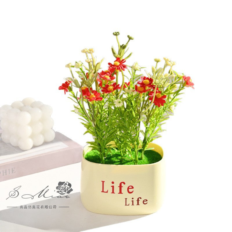 Fake flower cross-border product simulation potted plant pastoral chrysanthemum rose small bonsai home decoration photography wedding artificial flower