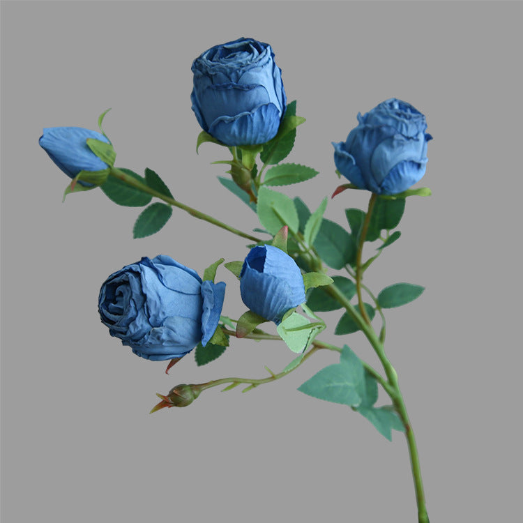Simulation flower 5 heads burnt edge rose retro silk flower, home wedding decoration fake flower dried flower bouquet advanced layout