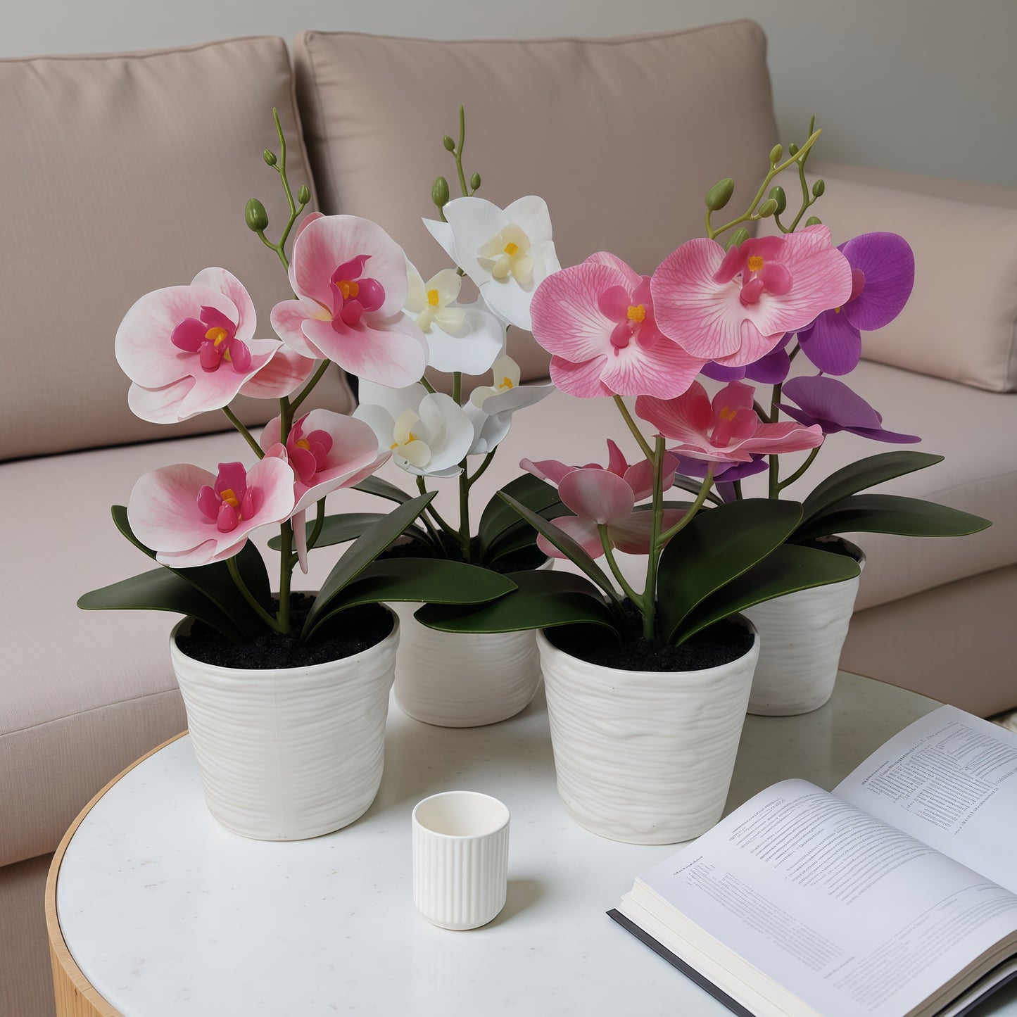 Simulated Phalaenopsis potted plants with seven flowers and four flowers, New Year's Eve flowers housewarming gifts, placed in the living room, light luxury home furnishing hotel