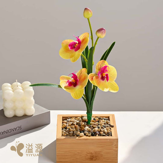Leaf three flowers feel small Phalaenopsis indoor home simulation flower photography props wedding artificial flower decoration plant