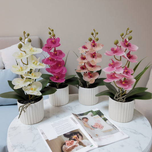 Simulated Phalaenopsis potted plants with seven flowers and four flowers, New Year's Eve flowers housewarming gifts, placed in the living room, light luxury home furnishing hotel