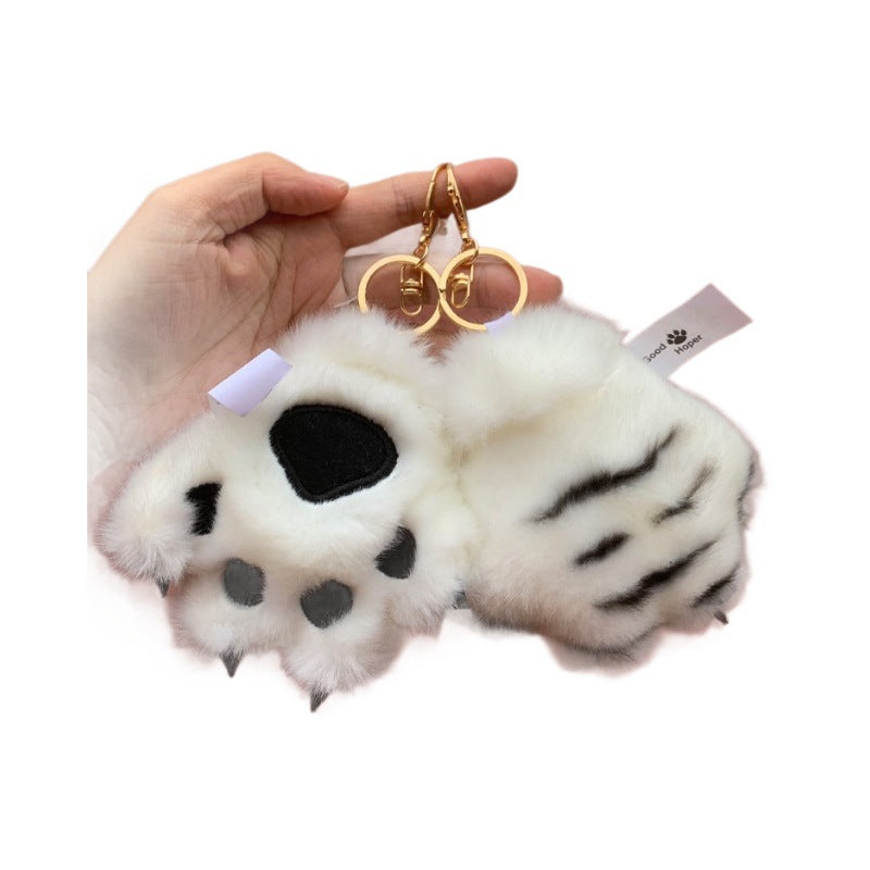 Cute plush toy tiger paw pendant simulated leopard paw keychain doll back bag pendant small gift