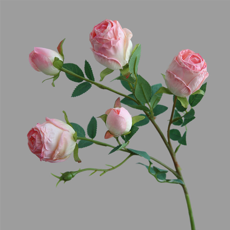 Simulation flower 5 heads burnt edge rose retro silk flower, home wedding decoration fake flower dried flower bouquet advanced layout