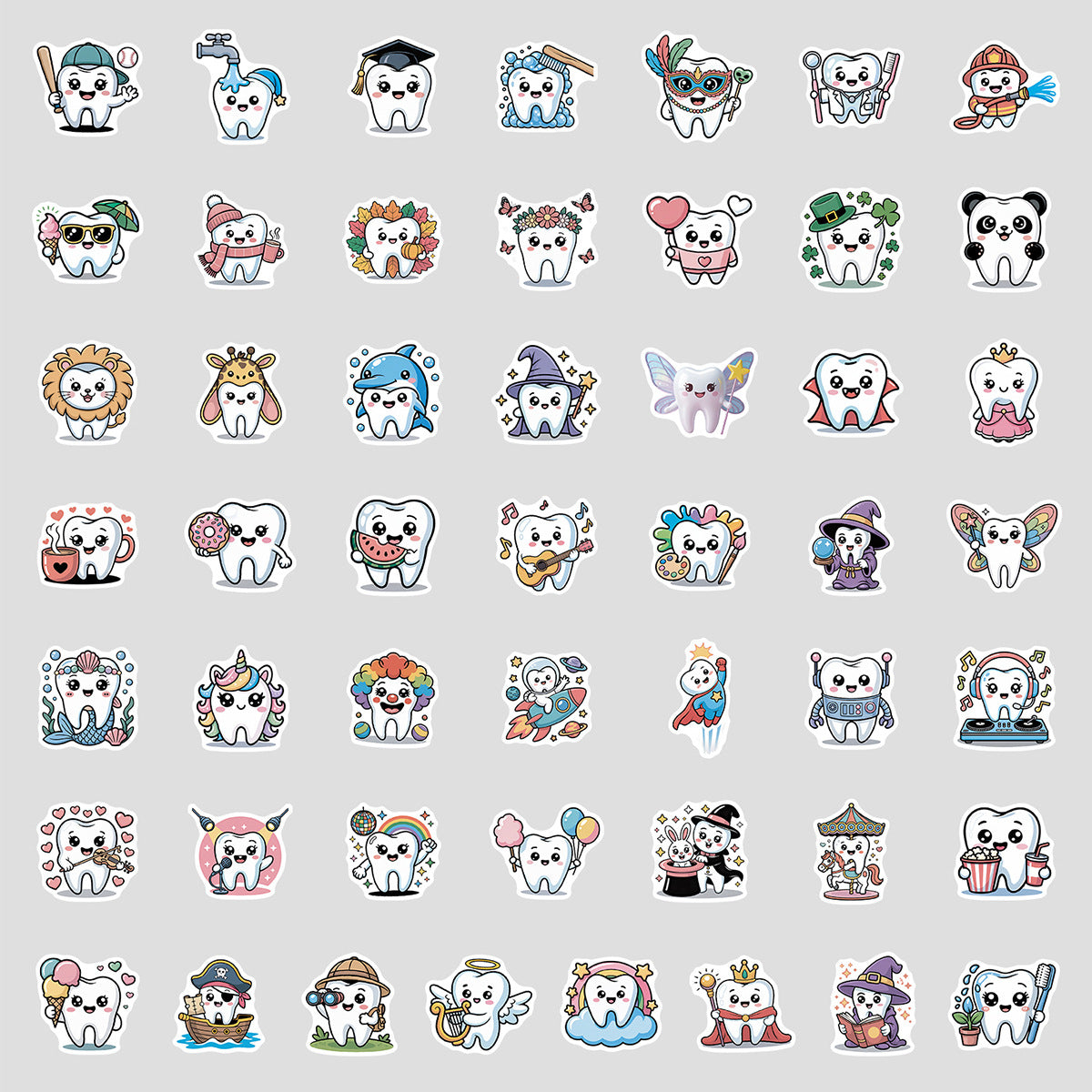 Cross-border 50/100 cute tooth graffiti stickers water cup computer waterproof decorative stickers cartoon tooth stickers