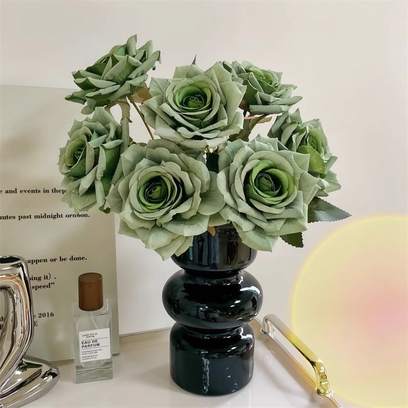 7-Head embossed cappuccino rose bouquet simulation flower, wedding car decoration fake dried flower bouquet high sense