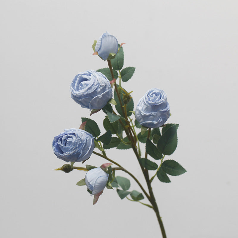 Simulation flower 5 heads burnt edge rose retro silk flower, home wedding decoration fake flower dried flower bouquet advanced layout