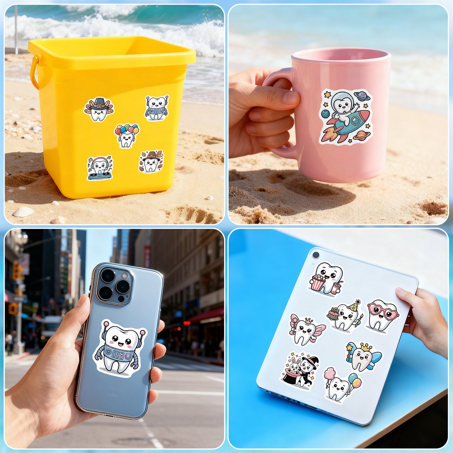 Cross-border 50/100 cute tooth graffiti stickers water cup computer waterproof decorative stickers cartoon tooth stickers