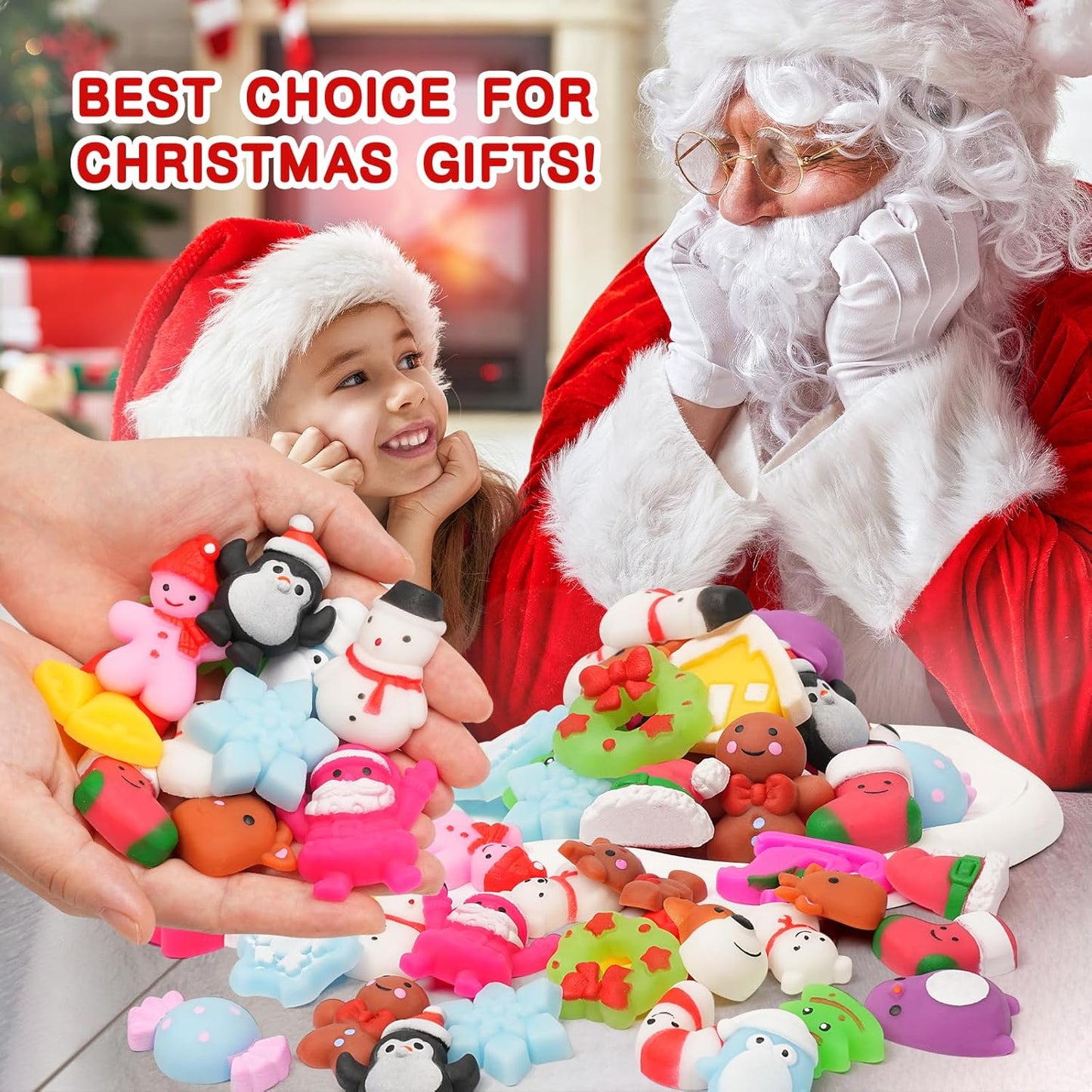 24 Pcs Christmas Mochi Squishies Toys,Mini Snowman Tree Mochi Squeeze Christmas Toys for Kids Party Favor,Cute Stress Relief Xmas Bells Filler Basket Socks Stuffer Gifts