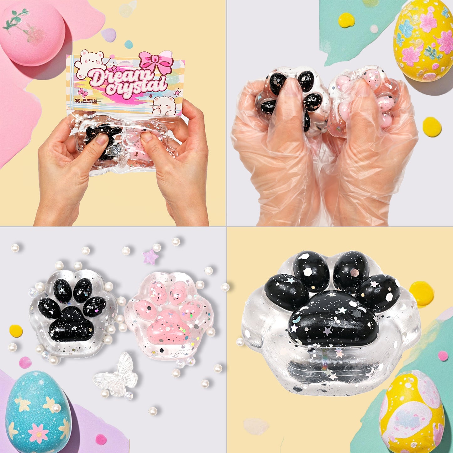 Pethomli 2 Pack Squishy Cat Paw Squishies Toy, Cute Paw Squeeze Sensory Toys, Transparent Squishy Animal Relief Stress Ball with PVC Packaging Gifts Fidget Novelty Toy for Kids Adults