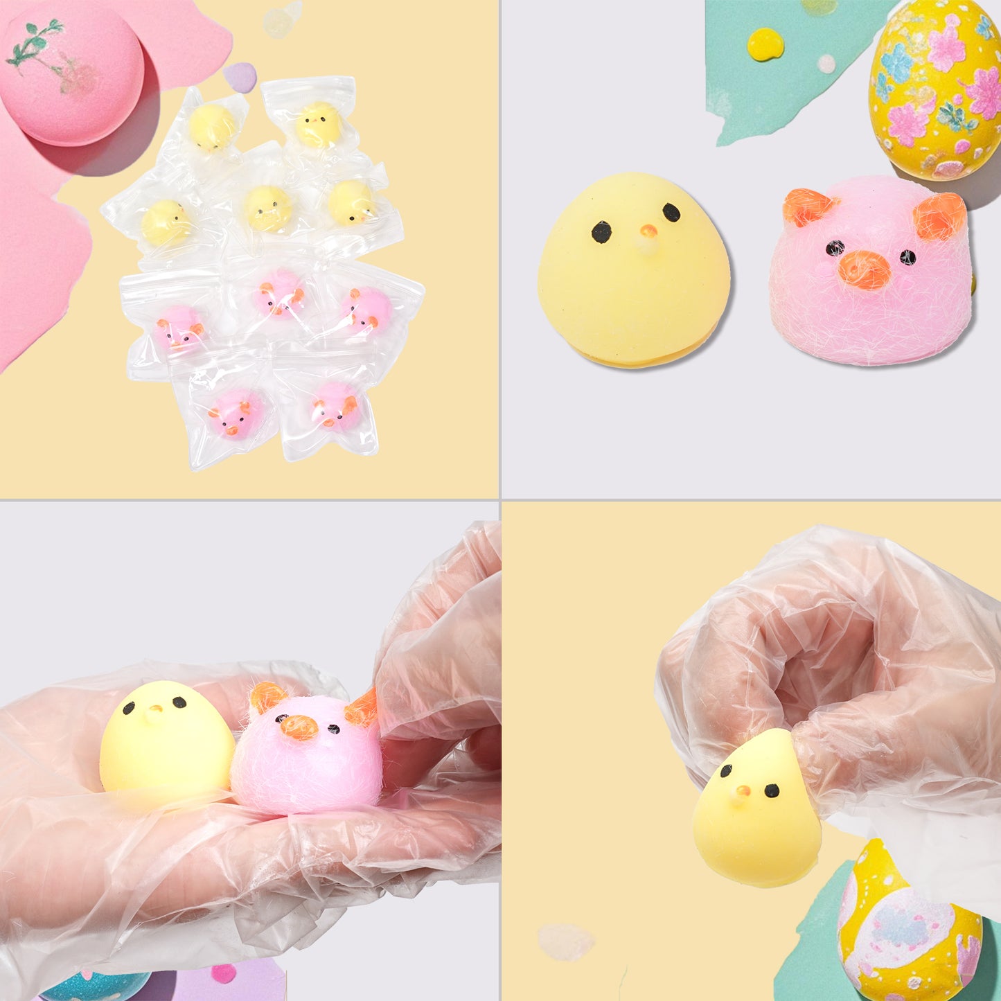 Pethomli 10 Pack Mini Squishy Chicken Piggie Squishies Toy, Cute Pig Squeeze Sensory Toys, Furry Squishy Animal Relief Stress Ball with PVC Packaging Gifts Fidget Novelty Toy for Kids Adults