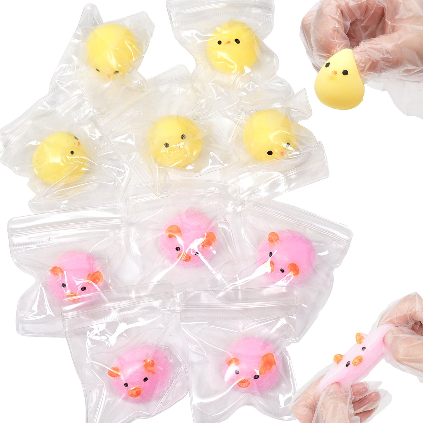 Pethomli 10 Pack Mini Squishy Chicken Piggie Squishies Toy, Cute Pig Squeeze Sensory Toys, Furry Squishy Animal Relief Stress Ball with PVC Packaging Gifts Fidget Novelty Toy for Kids Adults