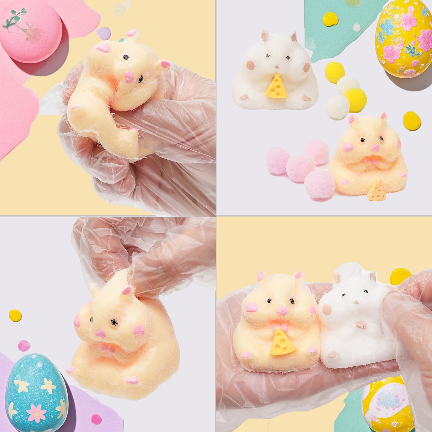 Pethomli 2 Pack Squishy Hamster Squishies Toy, Cute Cheese Hamster Squeeze Sensory Toys, Furry Squishy Animal Relief Stress Ball with PVC Packaging Gifts Fidget Novelty Toy for Kids Adults Yellow
